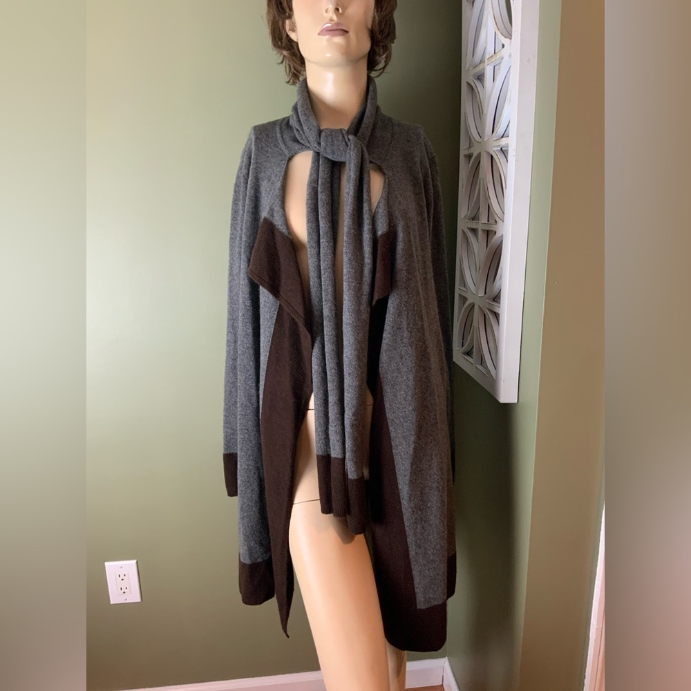 Lauren Ralph Lauren grey brown cardigan cape shrug size small wool and cashmere